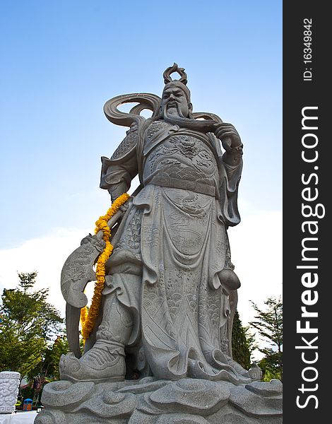 This is a Statue of Guyan Yu, who is one of the most well-known and worshipped by chinese people (including with chinese people in Thailand). This photo taken from Suphanburi Province, Thailand. This is a Statue of Guyan Yu, who is one of the most well-known and worshipped by chinese people (including with chinese people in Thailand). This photo taken from Suphanburi Province, Thailand.