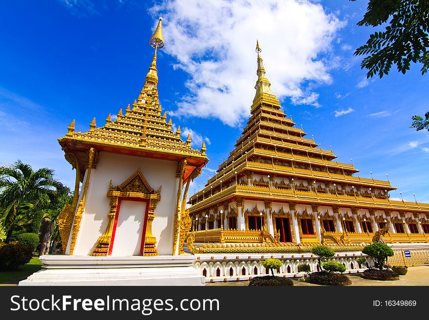 Thai Buddhist temple art. Nine-storey pagoda in Thailand.