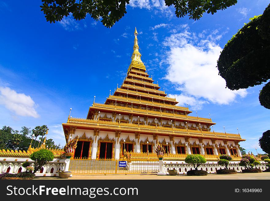 Thai Buddhist temple art. Nine-storey pagoda in Thailand.