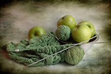 Apples And Balls Of Threads Royalty Free Stock Photo