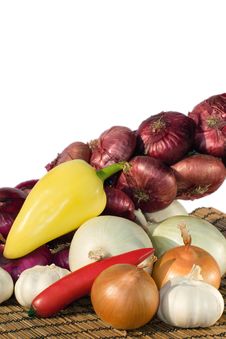 Onions, Garlic And Pepper Stock Photo Onions, Garlic And Pepper Stock Photo
