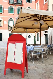 Blank Menu Board At Street Cafe Stock Photo