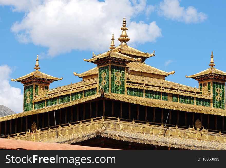 Scenery of the golden roofs of a famous lamasery in Tibet. Scenery of the golden roofs of a famous lamasery in Tibet.