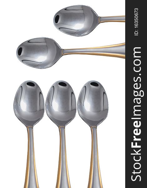 Several metal spoons  on a white background
isolated