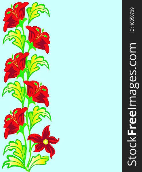 Illustration vertical background with red flower and sheet. Illustration vertical background with red flower and sheet