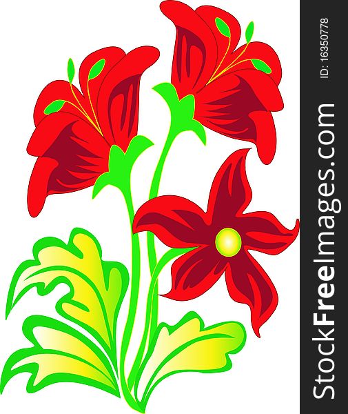 Illustration bouquet with red flower and sheet