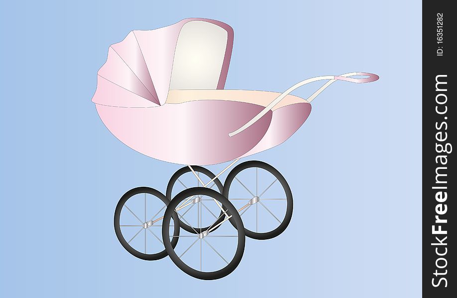 Illustration of an antique baby girl buggy on light background