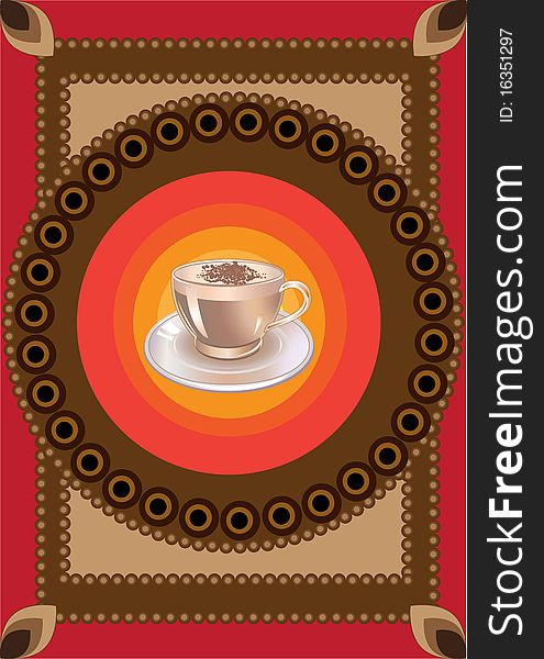 Vector illustration of Coffee cup on the cool ornate background. Vector illustration of Coffee cup on the cool ornate background