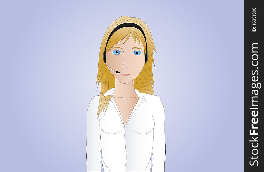 Illustration of a nice blonde-haired woman with headset. Illustration of a nice blonde-haired woman with headset