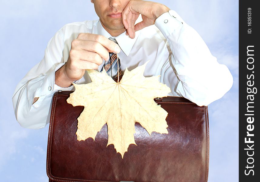 Finance crisis similar autumn dry  leaf fall upon modern business