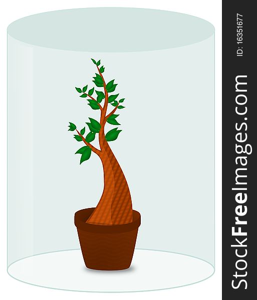 An illustration of a small tree inside a dome. Environment metaphor. An illustration of a small tree inside a dome. Environment metaphor.