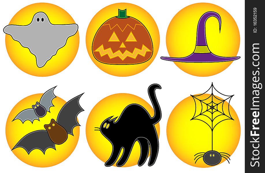 Cute Halloween icons on a white background isolated