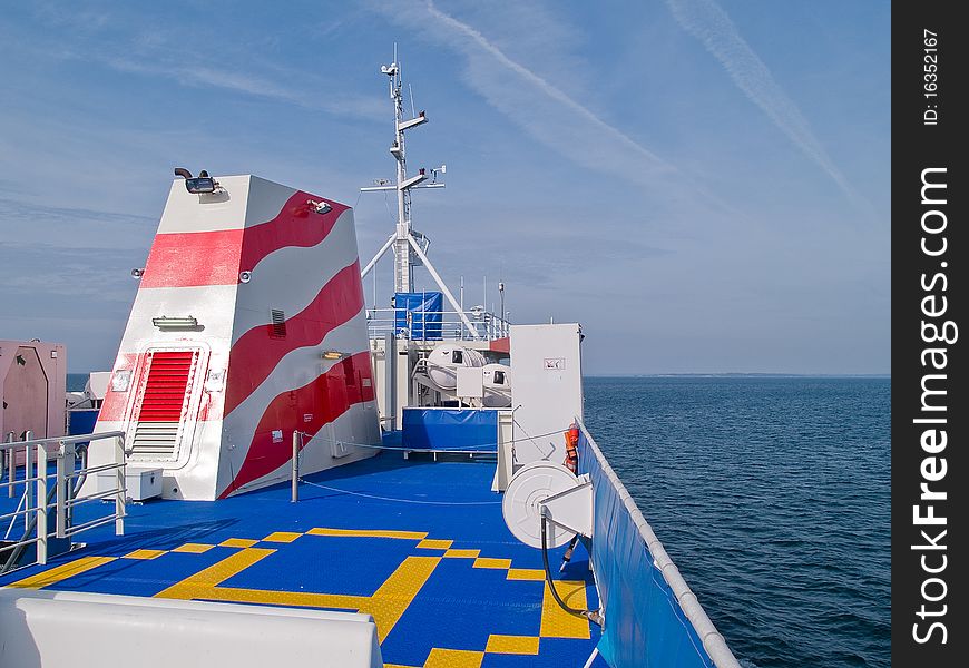 Helicopter landing Helipad on a ferry ship boat. Helicopter landing Helipad on a ferry ship boat