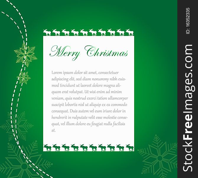 Christmas Wish Card with Moose, Green Colors and Snowflakes. Christmas Wish Card with Moose, Green Colors and Snowflakes