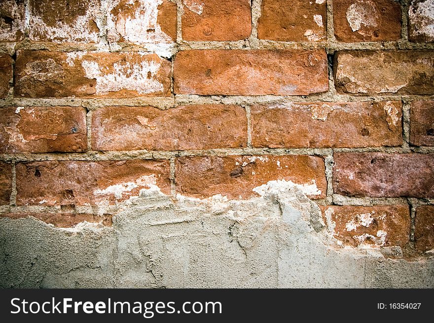 Peeled stucco brick wall background