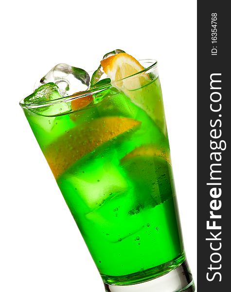 Green Cocktail with Midori, Vodka, Lemon and Ice. Green Cocktail with Midori, Vodka, Lemon and Ice