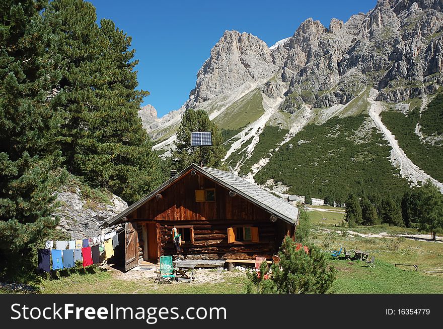 Mountain hut in Alps.
