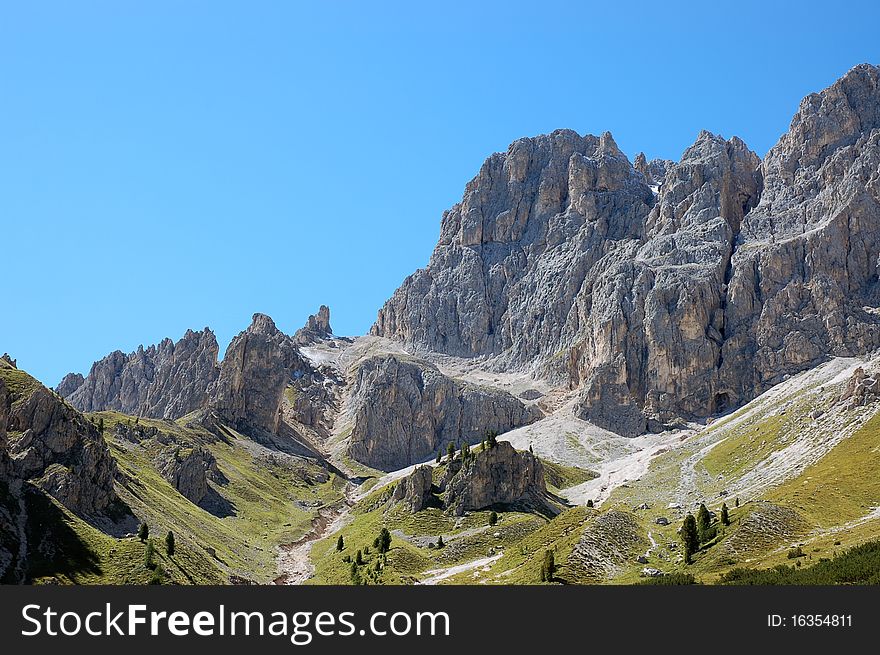 Scenic mountain landscape in Italian dolomites - Fassa Valley. Scenic mountain landscape in Italian dolomites - Fassa Valley.