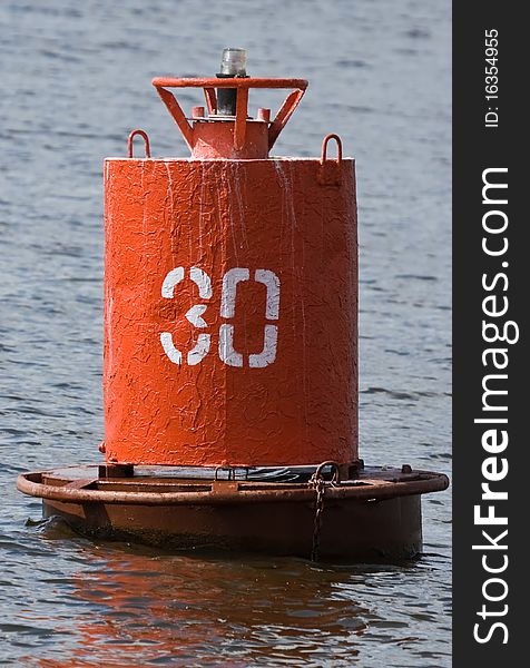 Buoy on Volga river near Dubna, Moscow region, Central Russia.