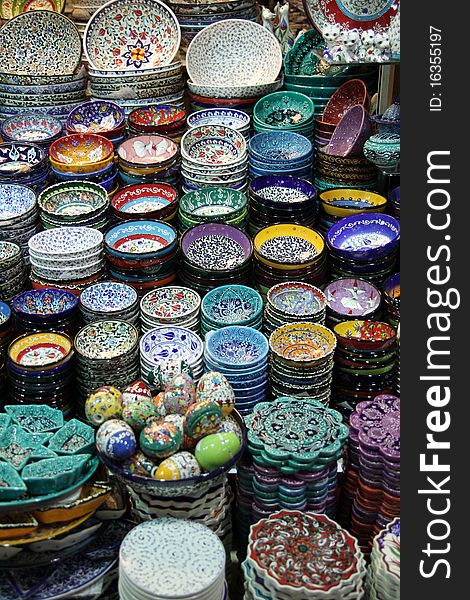 A view of oriental object in the market in Grand Bazaar, Istanbul, Turkey.