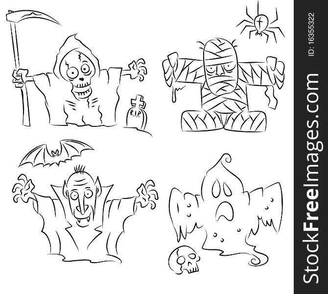 Sketch set of Funny Halloween Characters