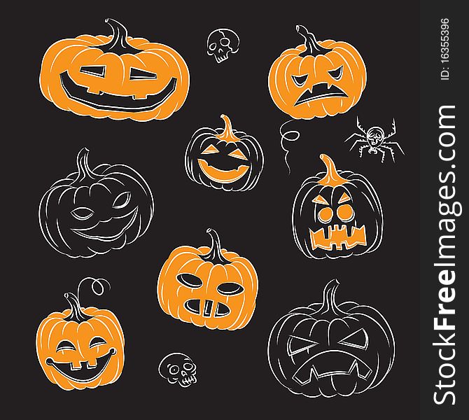 Sketch Halloween Illustration-Halloween Pumpkins