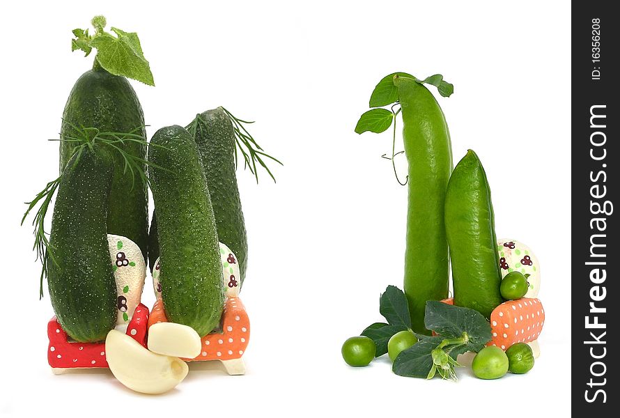 Fun green garden family from cucumbers and peas. Fun green garden family from cucumbers and peas