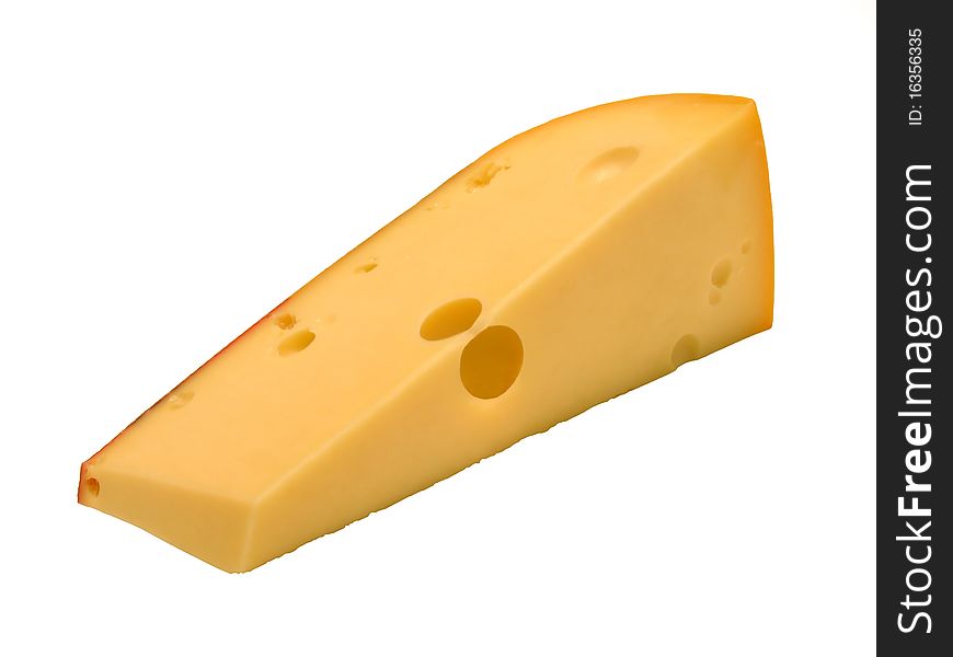 A piece of cheese on a white background. Clipping. A piece of cheese on a white background. Clipping.