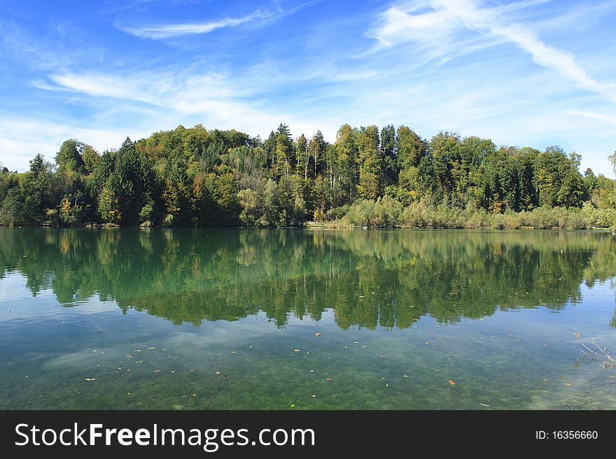 Green lake in autumn