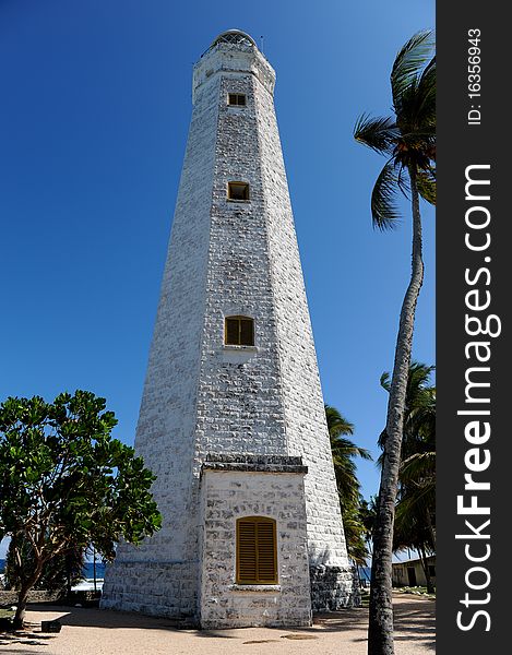 Lighthouse between palms galle sri lanka