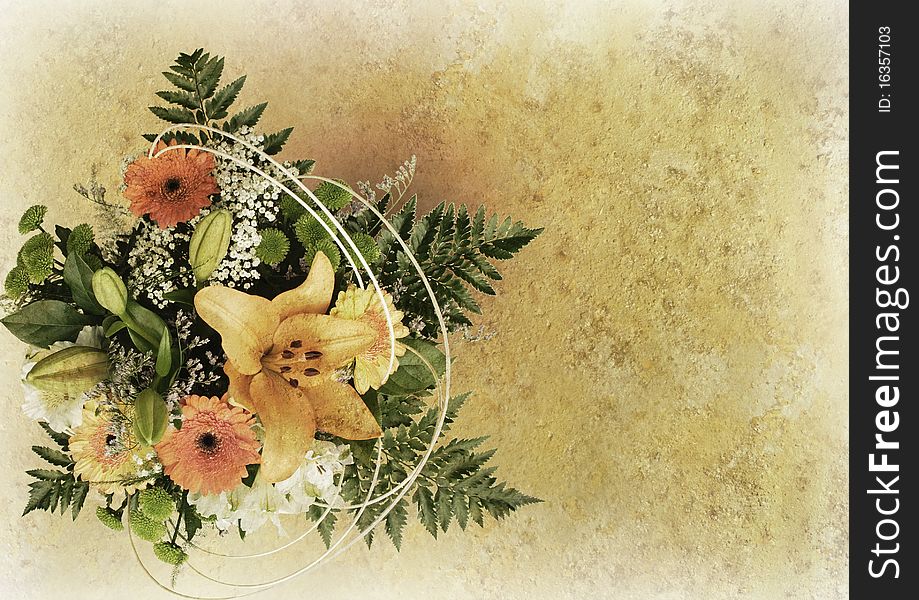 Vintage stylized floral picture with patina texture - background for your text. Vintage stylized floral picture with patina texture - background for your text