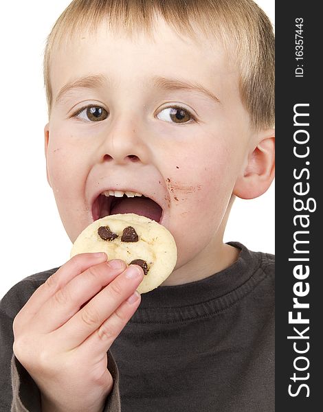 Little boy enjoys eating cookie