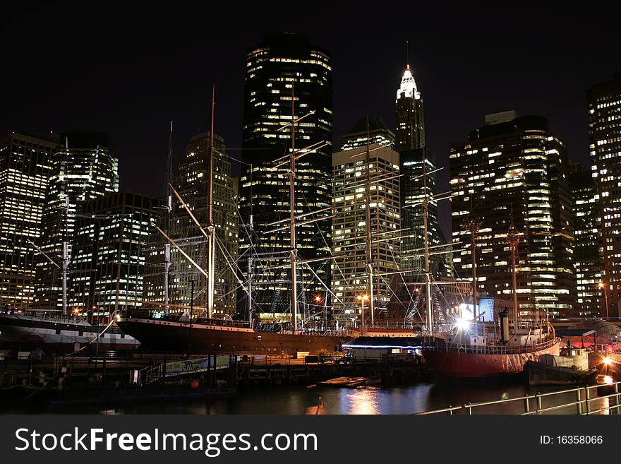 Boats in front of a skyline in Manhattan, New York, USA. Boats in front of a skyline in Manhattan, New York, USA.