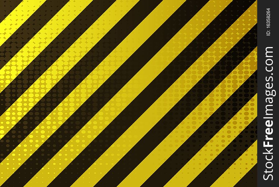 Vector illustration of  grungy hazard stripes in dark yellow and black colors