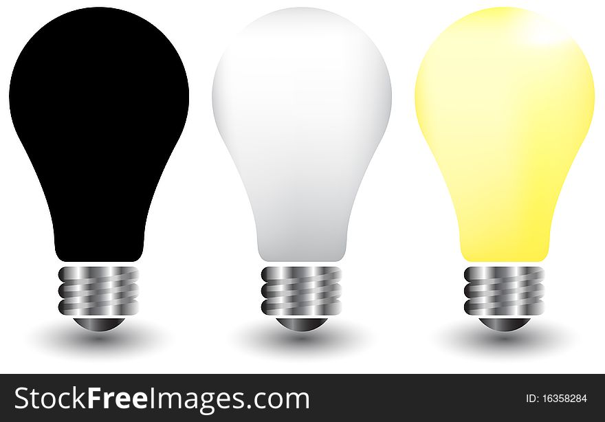 Vector illustration of  bulbs on white, yellow and black. Vector illustration of  bulbs on white, yellow and black