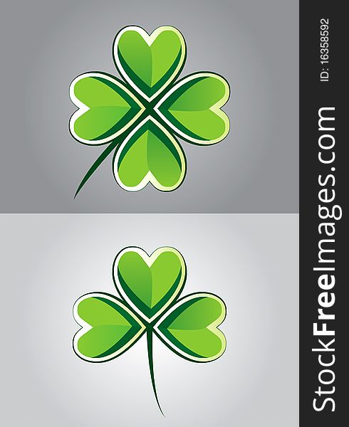 Drawing of three and four leaf clover. Drawing of three and four leaf clover