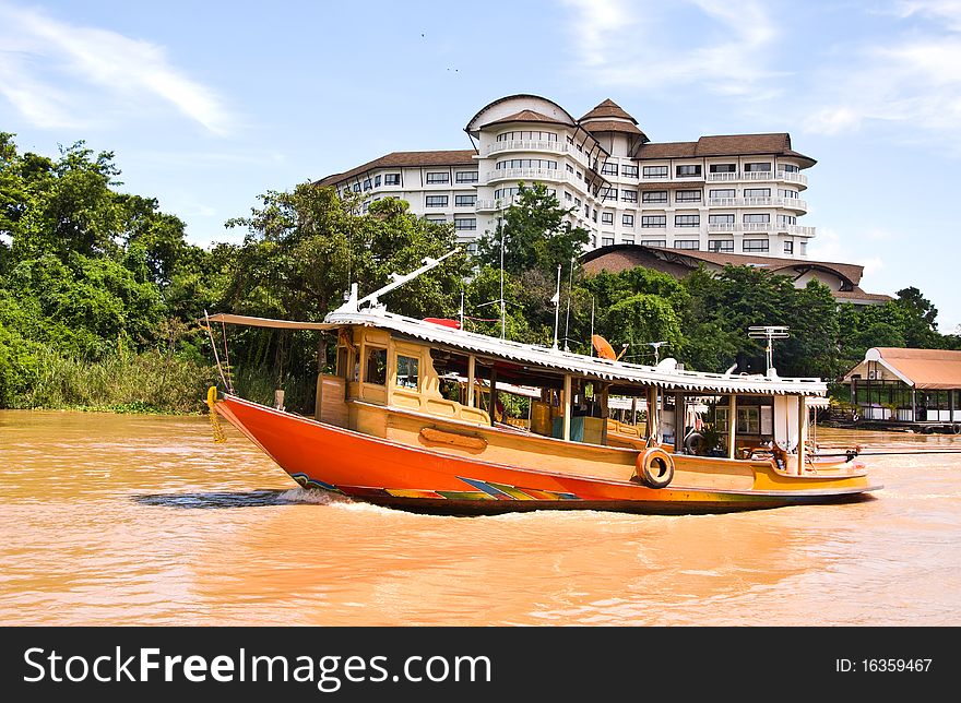 Transport ship in the Chao Phraya River Thailand.