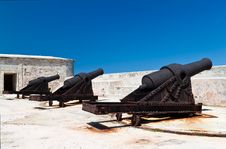 Group Of Ancient Cannons In A Stone Castle On A Cl Stock Image Group Of Ancient Cannons In A Stone Castle On A Cl Stock Image
