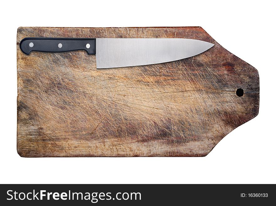 Kitchen Knife On Wooden Table, Isolated.