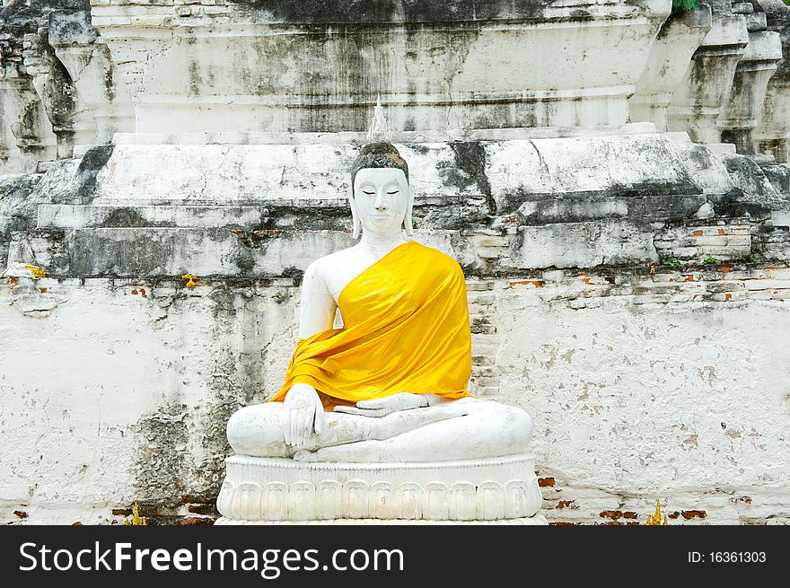 White buddha in Kasattratirat temple Ayutthaya, Thailand