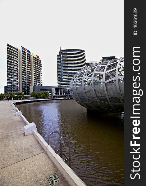 Webb Bridge in Melbourne a modern and colourful architecture in the Docklands across the Yarra River. Webb Bridge in Melbourne a modern and colourful architecture in the Docklands across the Yarra River