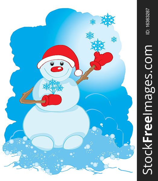 Snowman symbol of winter and the winter holidays, happy children and adults