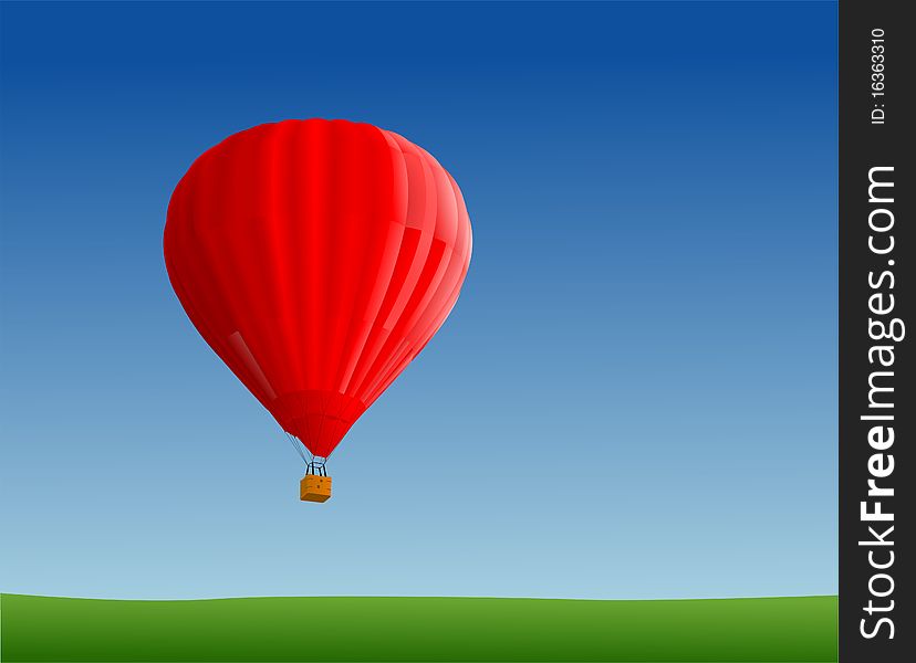 Red hot air ballon fly in sky, vector illustration. Red hot air ballon fly in sky, vector illustration