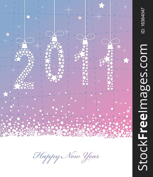 New year 2011 background in blue and pink with decorations and banner. New year 2011 background in blue and pink with decorations and banner
