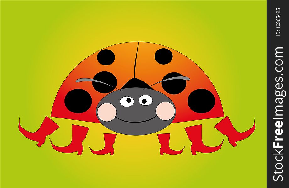 Lady bug on Ð° green background. Lady bug on Ð° green background