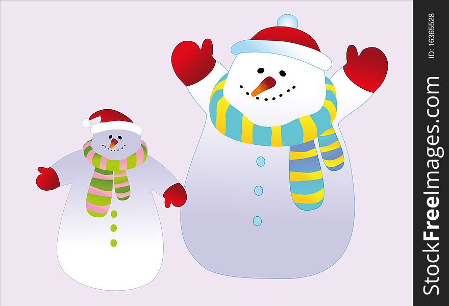 Two christmas snowman on a white