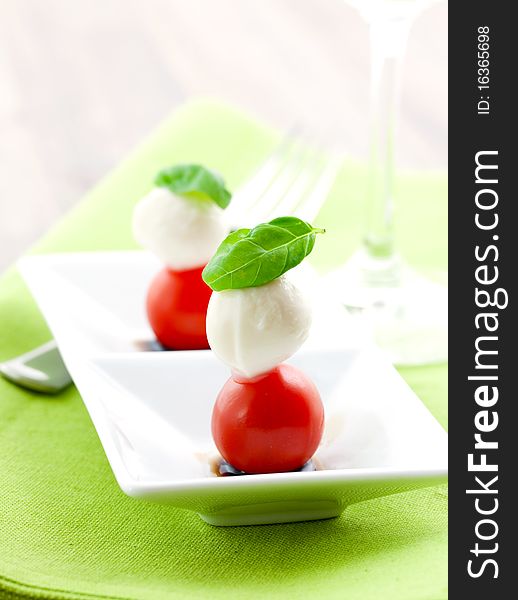 Fresh antipasti with tomato and mozzarella