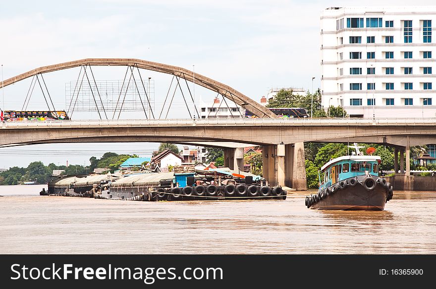 Transport ship in the Chao Phraya River Thailand.