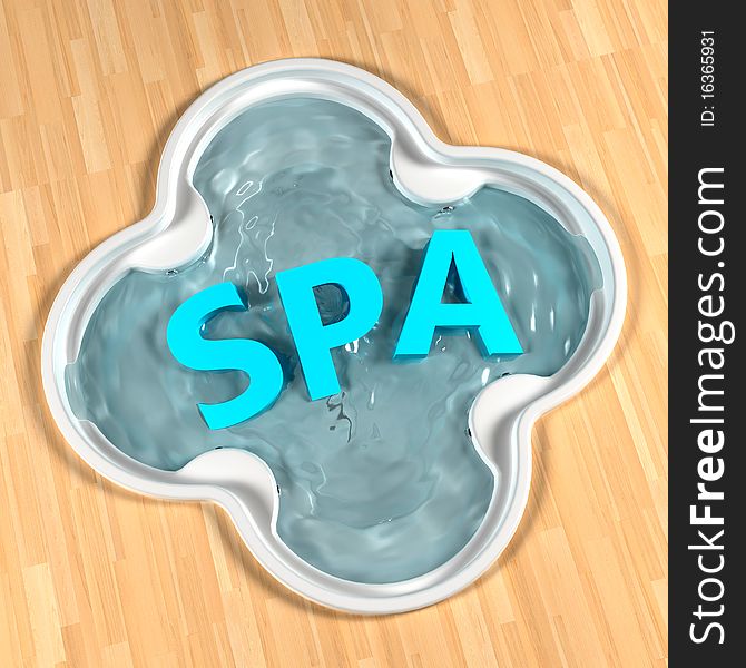 Spa logo with bath and blue letters. Spa logo with bath and blue letters