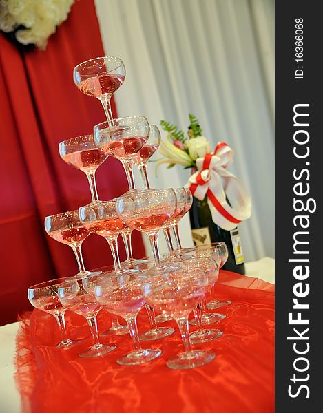 Champagne glasses tower in weddingï¼Œwhich taken in china